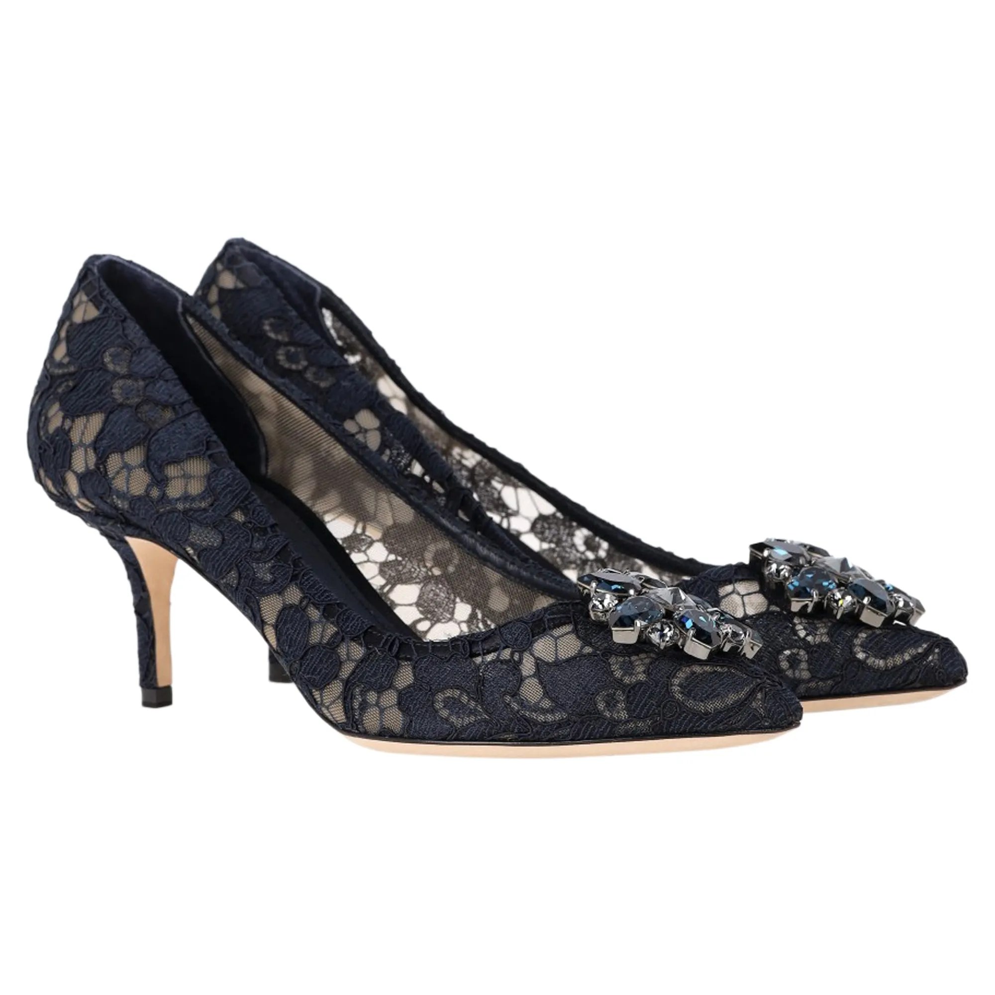 Dolce & Gabbana Rainbow Lace Pumps in Navy Blue Silk