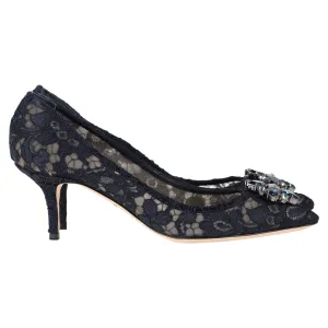 Dolce & Gabbana Rainbow Lace Pumps in Navy Blue Silk
