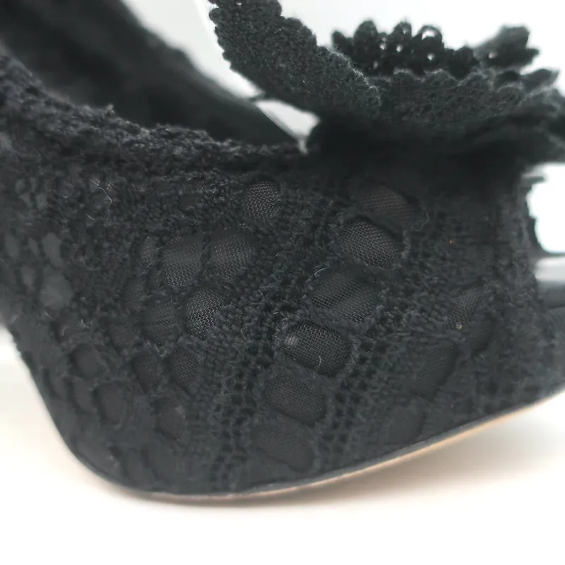Dolce & Gabbana Rose Crochet Lace Platform Pumps Black Size 40 Open Toe Heels