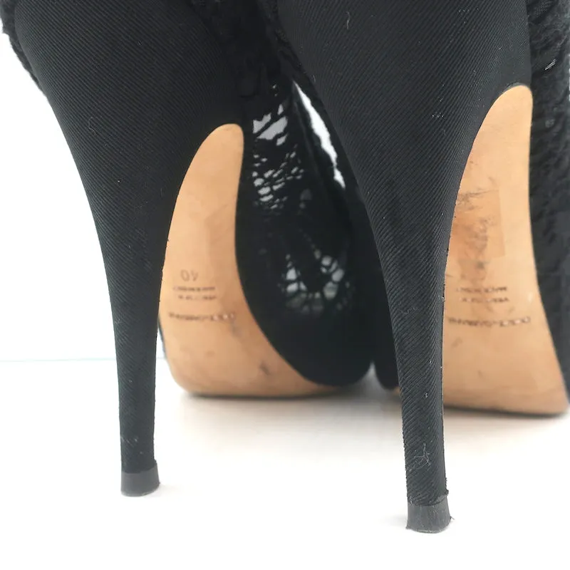 Dolce & Gabbana Rose Crochet Lace Platform Pumps Black Size 40 Open Toe Heels