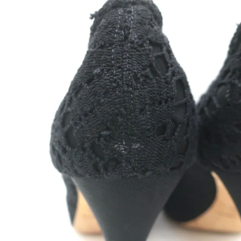 Dolce & Gabbana Rose Crochet Lace Platform Pumps Black Size 40 Open Toe Heels