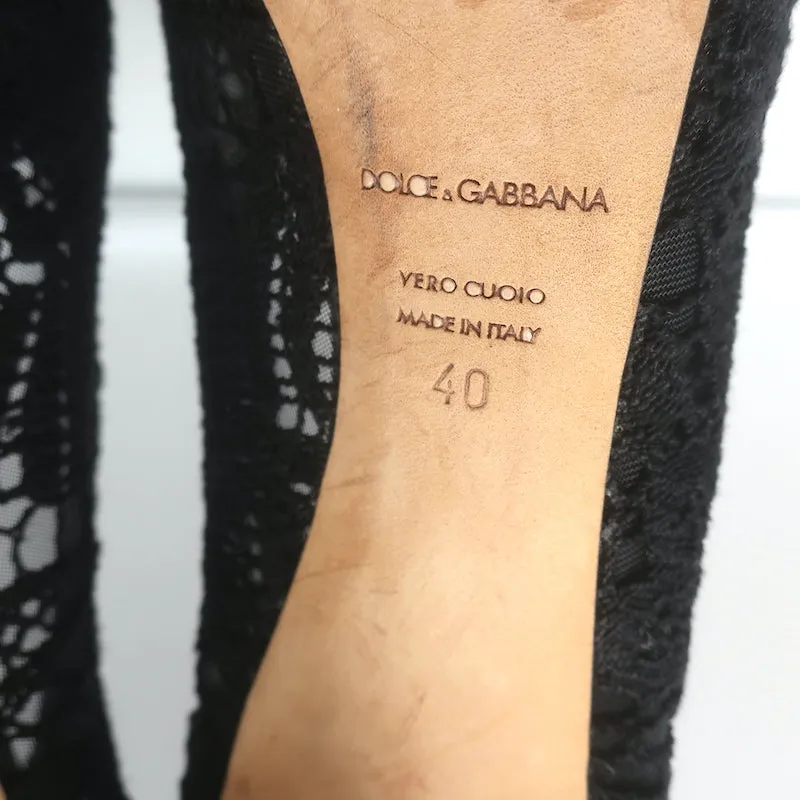 Dolce & Gabbana Rose Crochet Lace Platform Pumps Black Size 40 Open Toe Heels