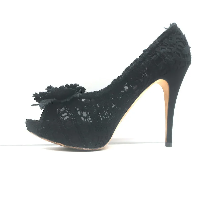 Dolce & Gabbana Rose Crochet Lace Platform Pumps Black Size 40 Open Toe Heels