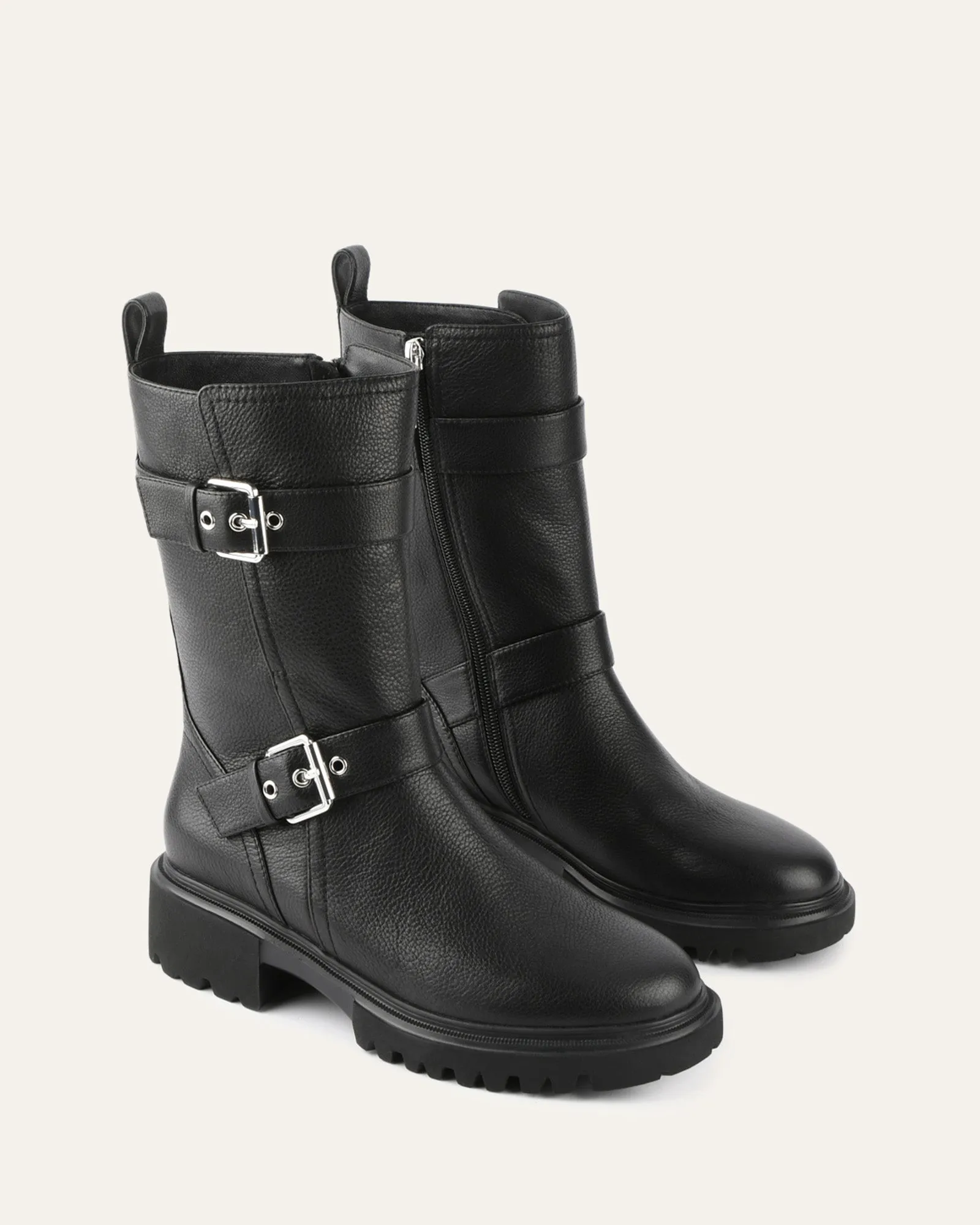 ELLIOT FLAT ANKLE BOOTS BLACK LEATHER