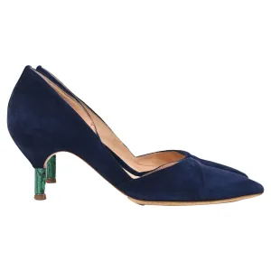 Gabriela Hearst Luzia Pointed Kitten Heel Pumps in Navy Blue Suede