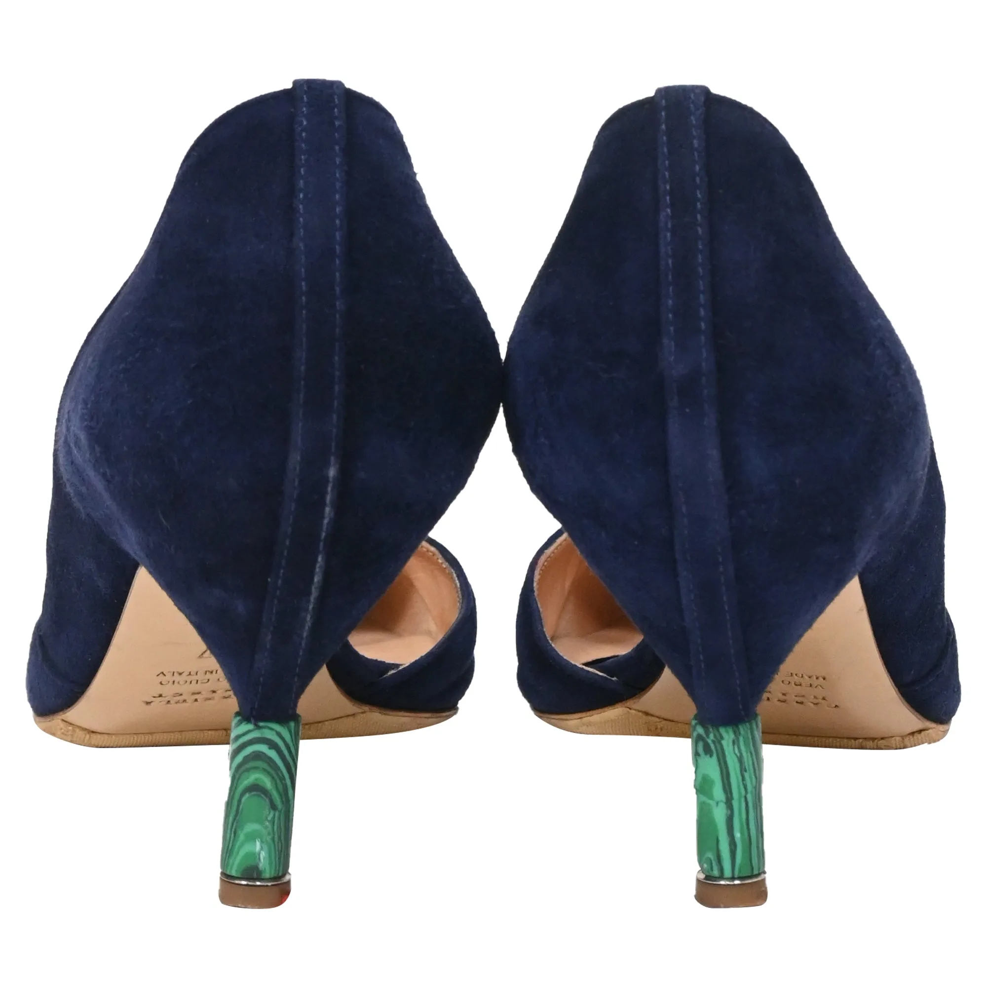 Gabriela Hearst Luzia Pointed Kitten Heel Pumps in Navy Blue Suede