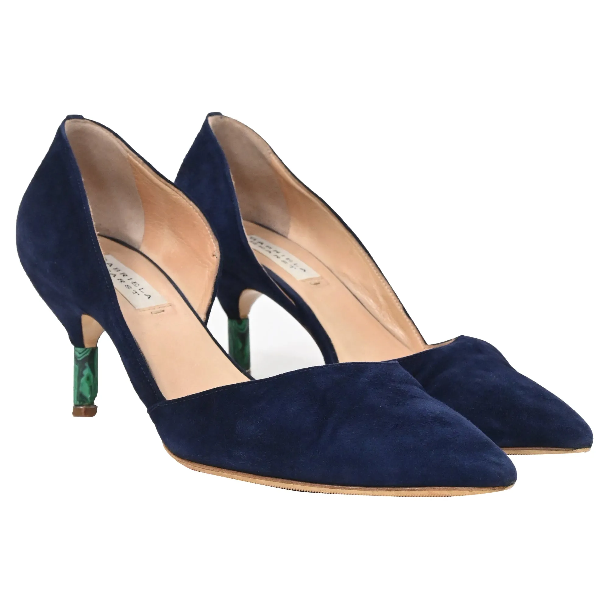 Gabriela Hearst Luzia Pointed Kitten Heel Pumps in Navy Blue Suede