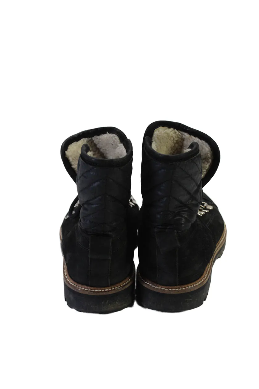 Ganni Womens Lace Up Quilted Trim Winter Ankle Boots Black Suede