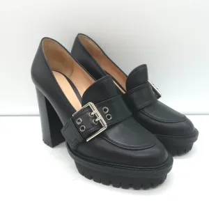 Gianvito Rossi Buckle Loafer Pumps Black Leather Size 36 Platform Heels