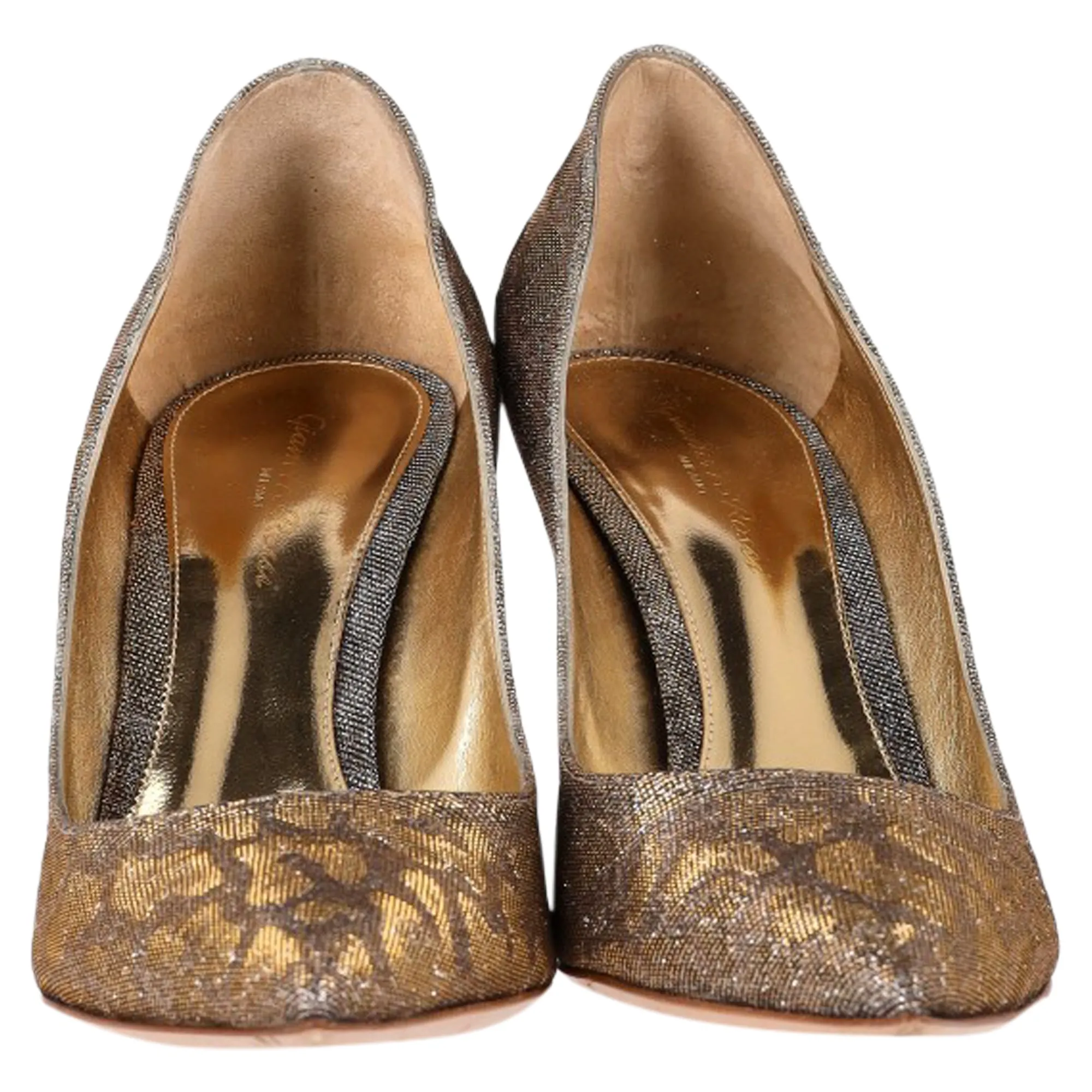 Gianvito Rossi Metallic Leopard Print Pumps in Silver Polyester