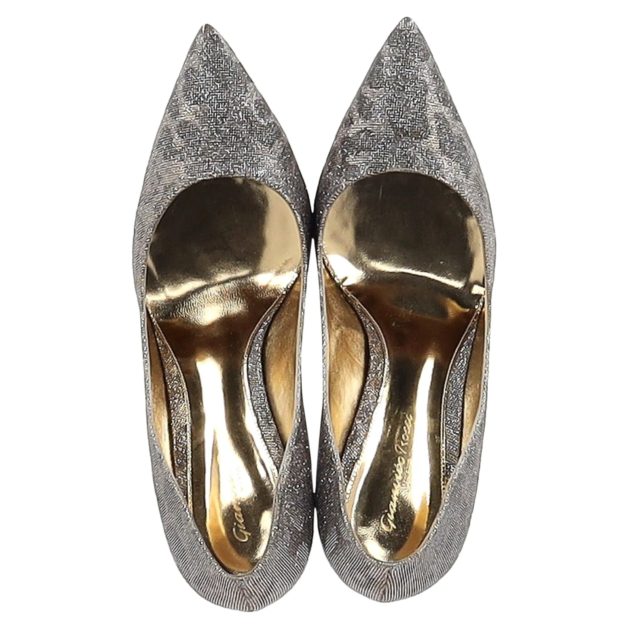 Gianvito Rossi Metallic Leopard Print Pumps in Silver Polyester