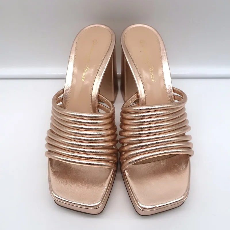 Gianvito Rossi Platform Mule Sandals Lena Rose Gold Metallic Leather Size 35.5