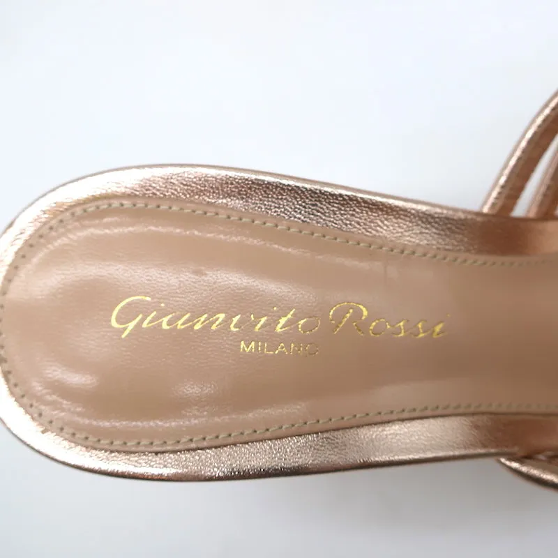 Gianvito Rossi Platform Mule Sandals Lena Rose Gold Metallic Leather Size 35.5