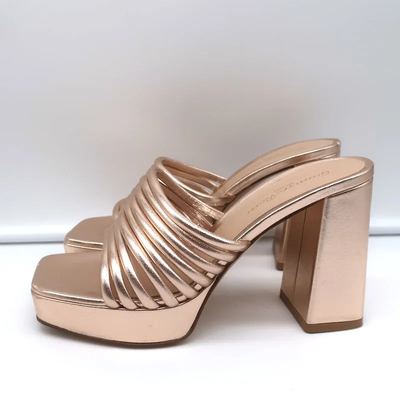 Gianvito Rossi Platform Mule Sandals Lena Rose Gold Metallic Leather Size 35.5