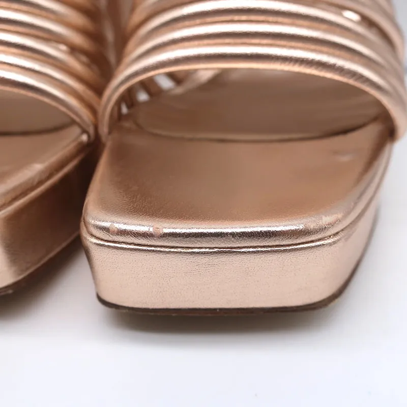 Gianvito Rossi Platform Mule Sandals Lena Rose Gold Metallic Leather Size 35.5
