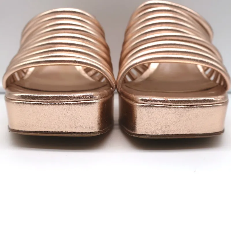 Gianvito Rossi Platform Mule Sandals Lena Rose Gold Metallic Leather Size 35.5