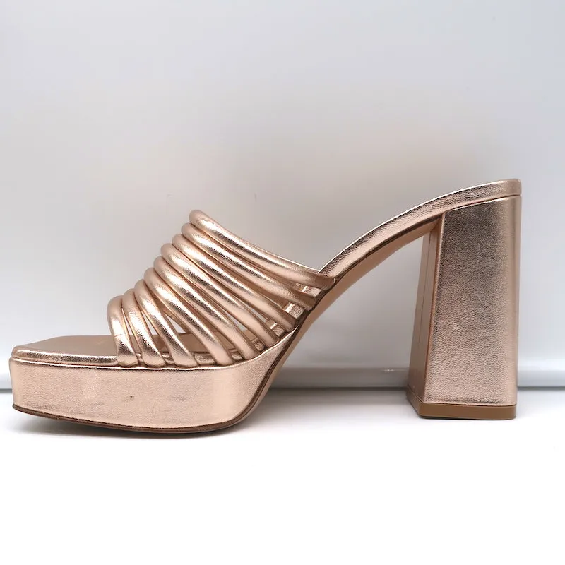 Gianvito Rossi Platform Mule Sandals Lena Rose Gold Metallic Leather Size 35.5