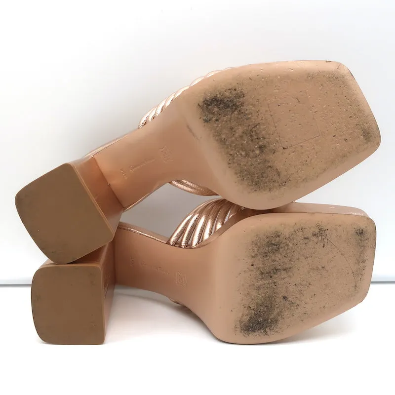 Gianvito Rossi Platform Mule Sandals Lena Rose Gold Metallic Leather Size 35.5