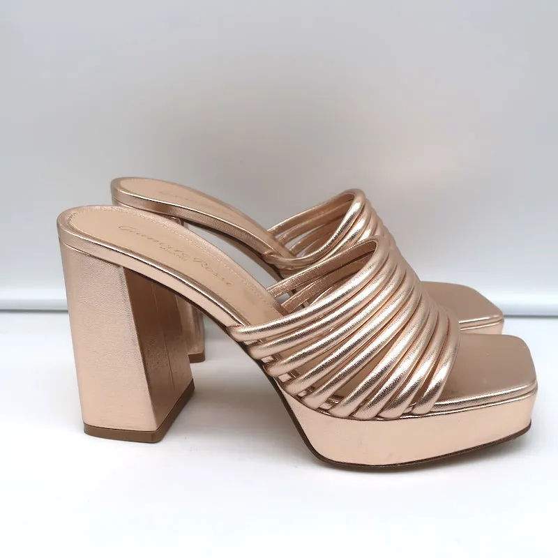 Gianvito Rossi Platform Mule Sandals Lena Rose Gold Metallic Leather Size 35.5