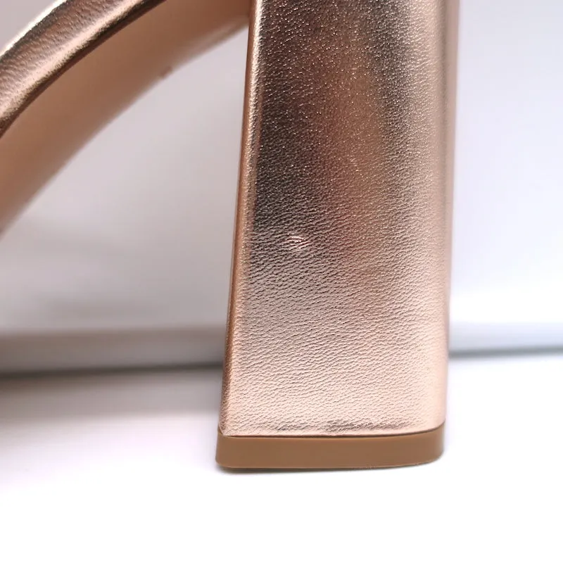 Gianvito Rossi Platform Mule Sandals Lena Rose Gold Metallic Leather Size 35.5