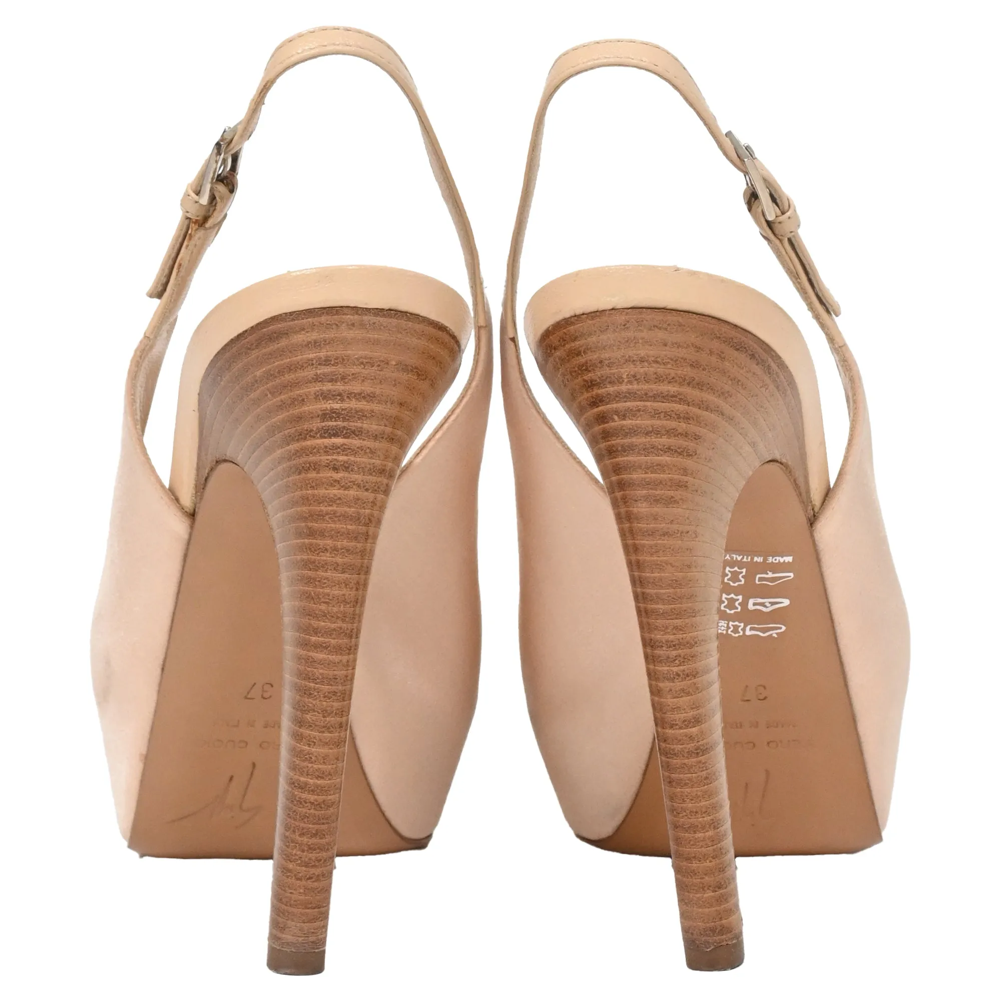 Giuseppe Zanotti Peep-Toe Slingback Heels in Nude Pink Satin