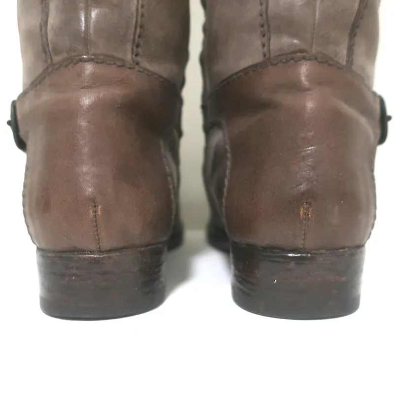 Henry Beguelin Knee High Riding Boots Brown Distressed Leather Size 38