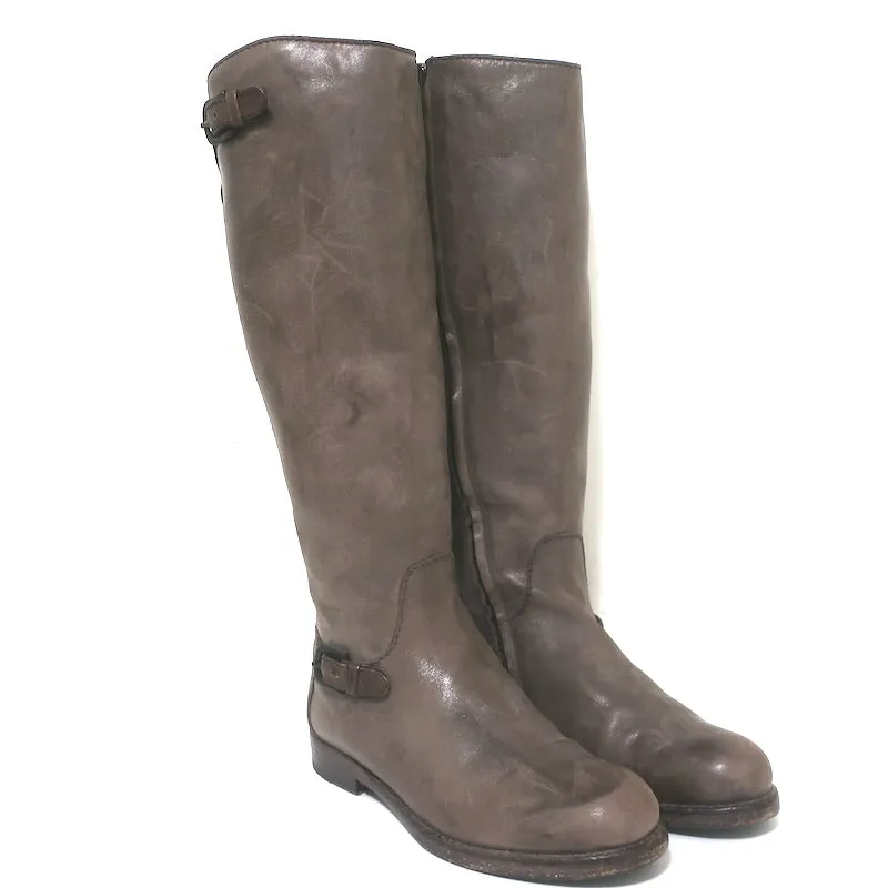 Henry Beguelin Knee High Riding Boots Brown Distressed Leather Size 38