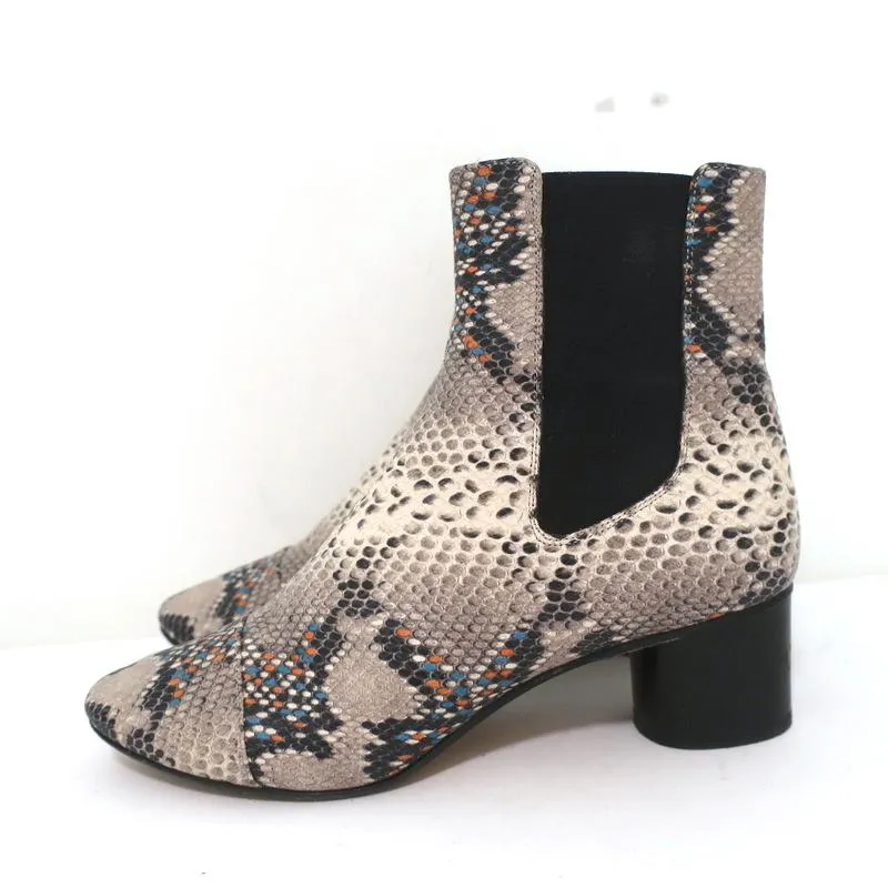 Isabel Marant Chelsea Boots Danelya Cream Snakeskin Print Leather Size 39