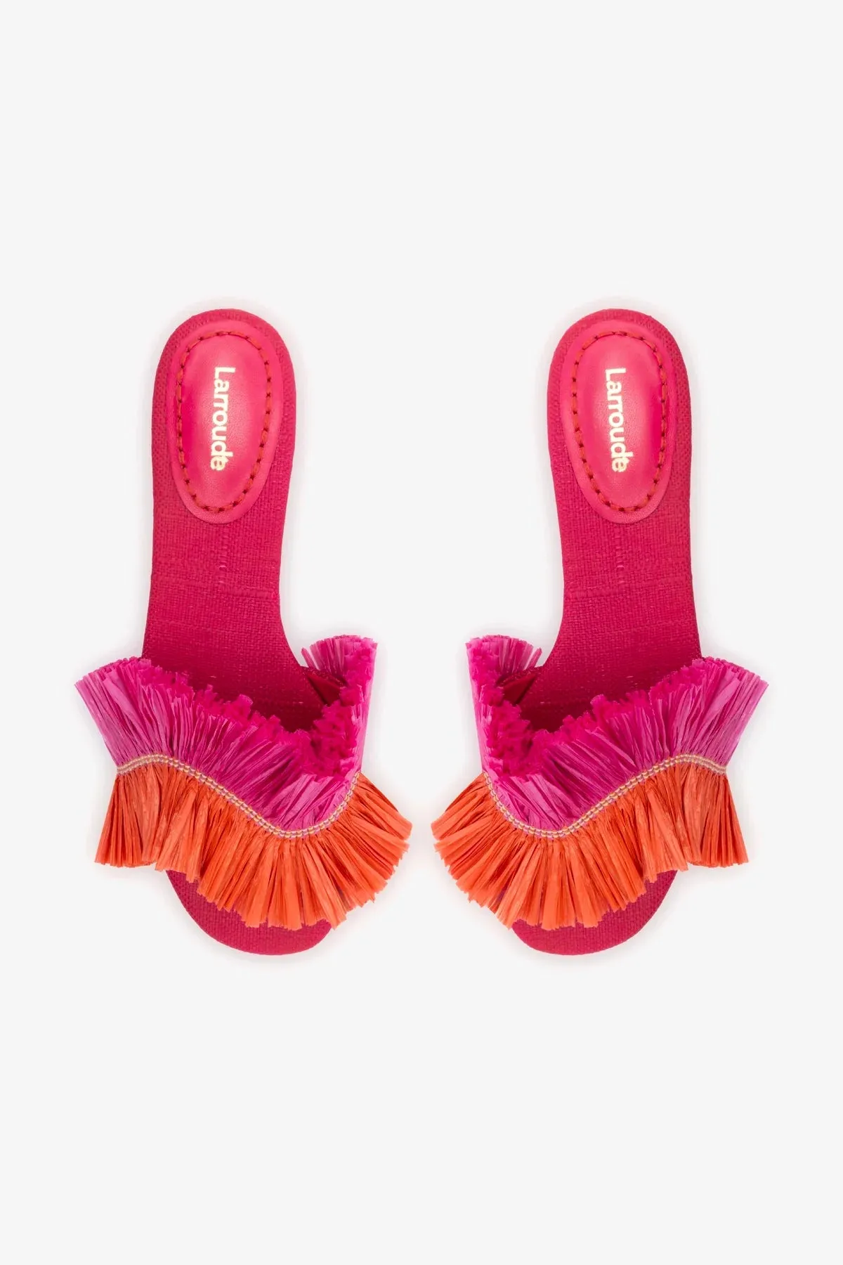 Ivy Fringe Flat In Pink and Orange Raffia