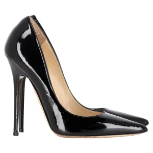 Jimmy Choo Anouk Pointed Pumps in Black Patent Calfskin Leather
