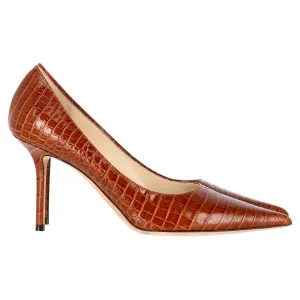 Jimmy Choo Croc Embossed Love Pumps in Brown Leather