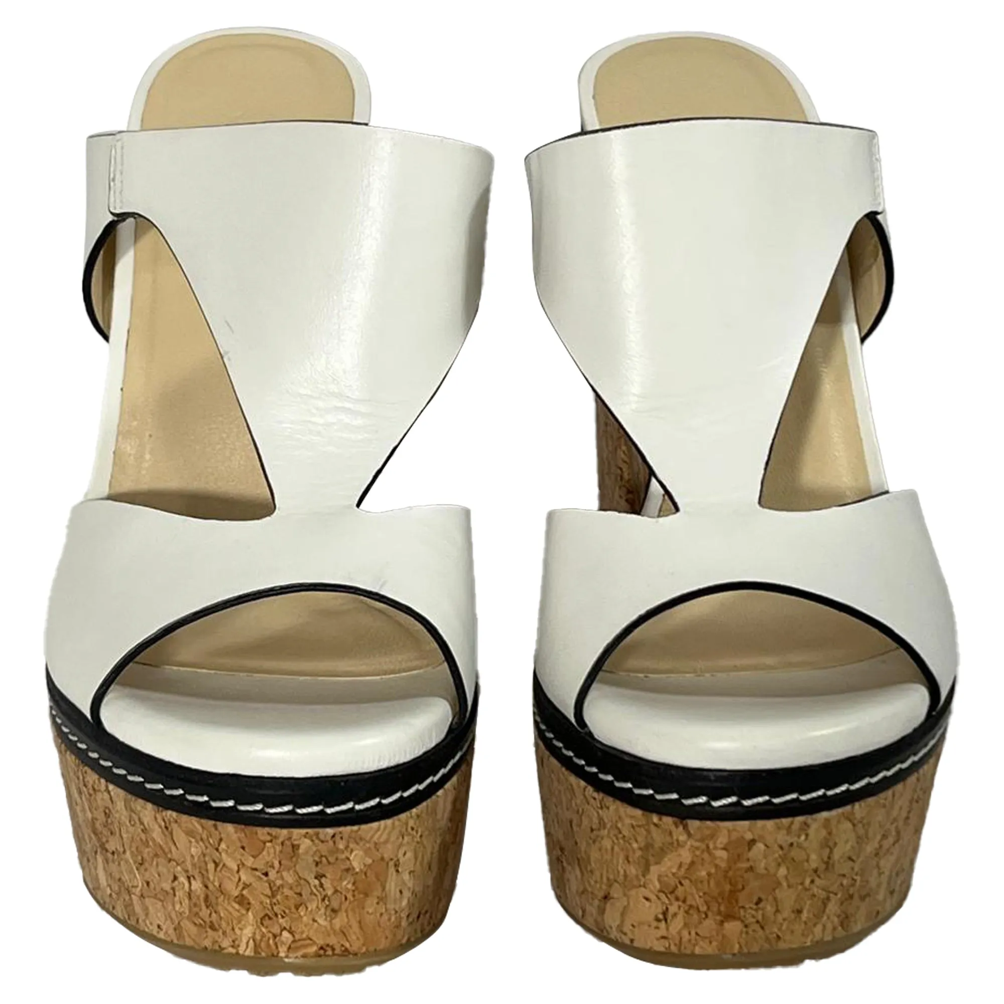 Jimmy Choo Nixie Slip-On Wedge Sandal Heels in White Leather