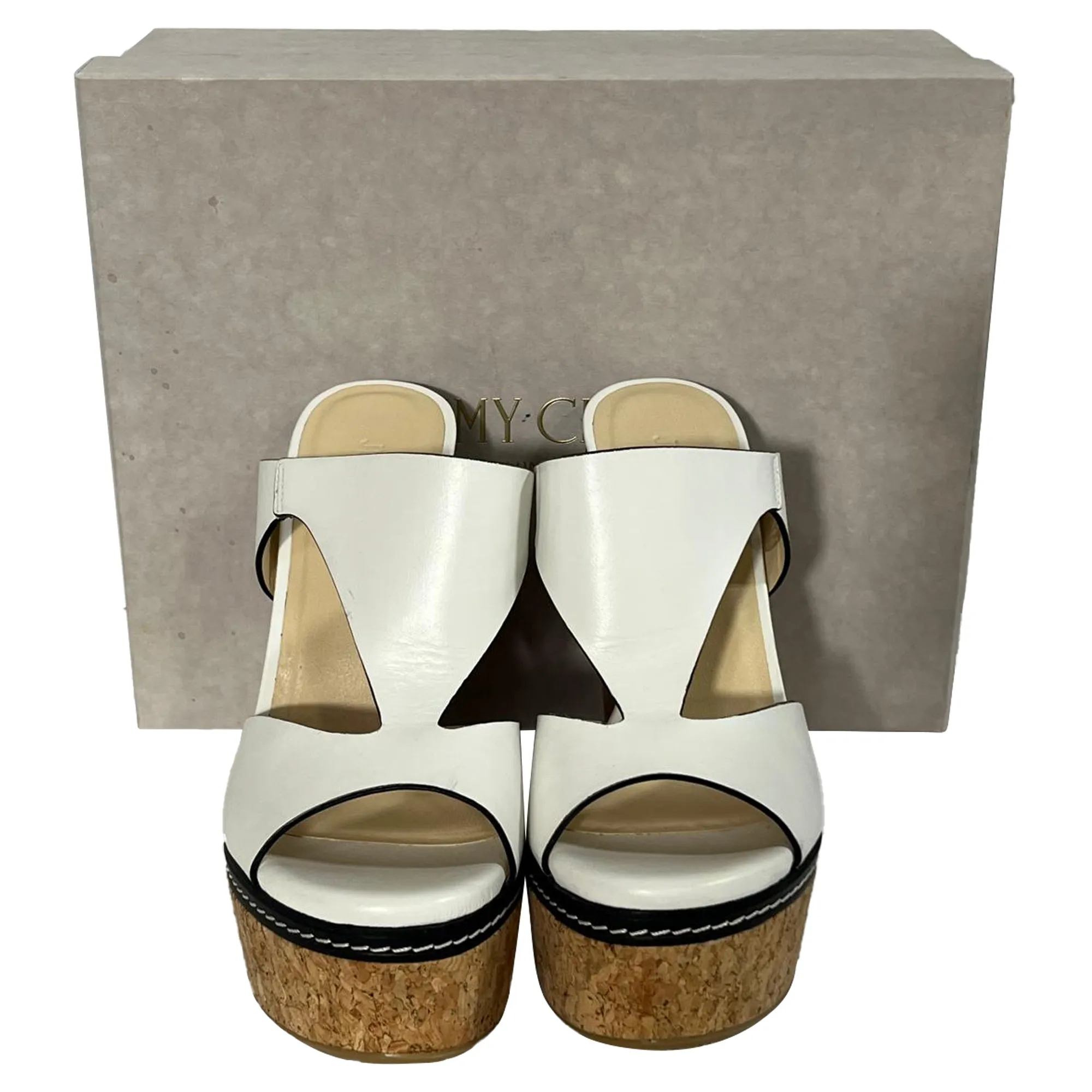 Jimmy Choo Nixie Slip-On Wedge Sandal Heels in White Leather