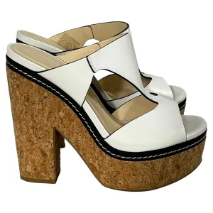 Jimmy Choo Nixie Slip-On Wedge Sandal Heels in White Leather