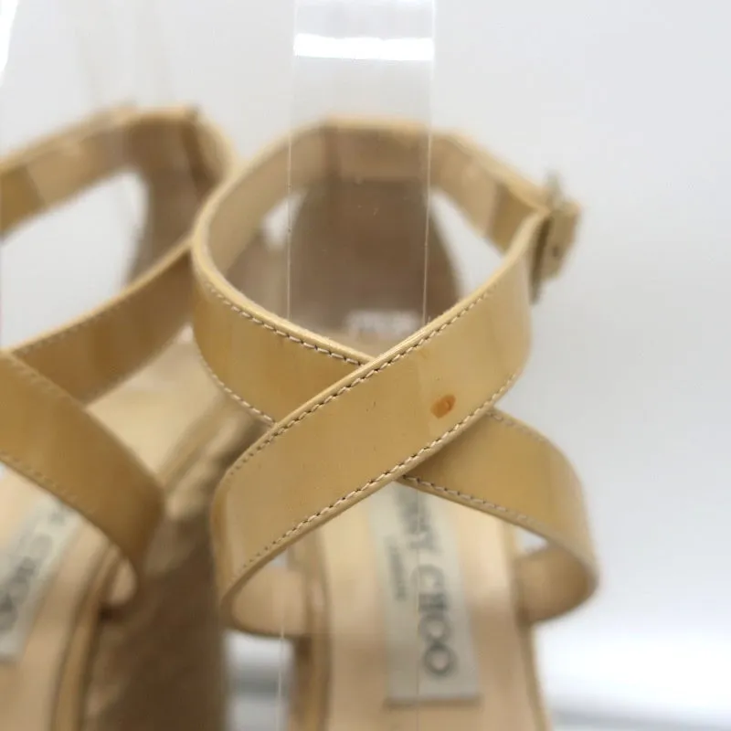 Jimmy Choo Porto Platform Espadrille Wedge Sandals Nude Patent Leather Size 39