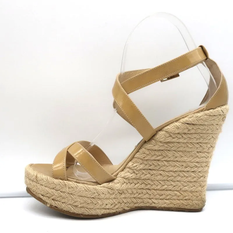 Jimmy Choo Porto Platform Espadrille Wedge Sandals Nude Patent Leather Size 39
