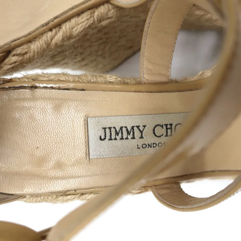 Jimmy Choo Porto Platform Espadrille Wedge Sandals Nude Patent Leather Size 39