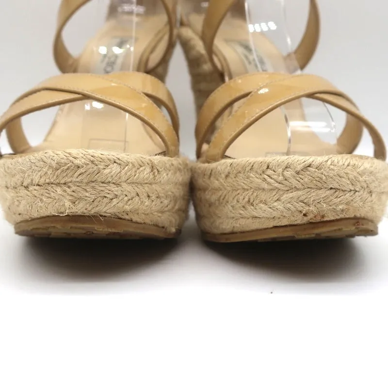 Jimmy Choo Porto Platform Espadrille Wedge Sandals Nude Patent Leather Size 39