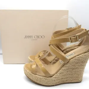 Jimmy Choo Porto Platform Espadrille Wedge Sandals Nude Patent Leather Size 39
