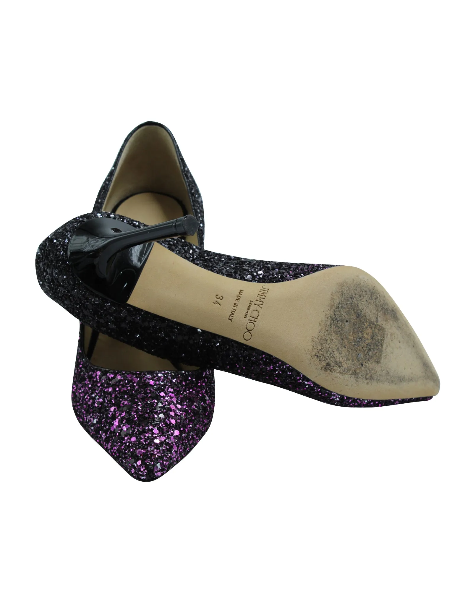 Jimmy Choo Romy 100 Pumps in Pink and Black Glitter