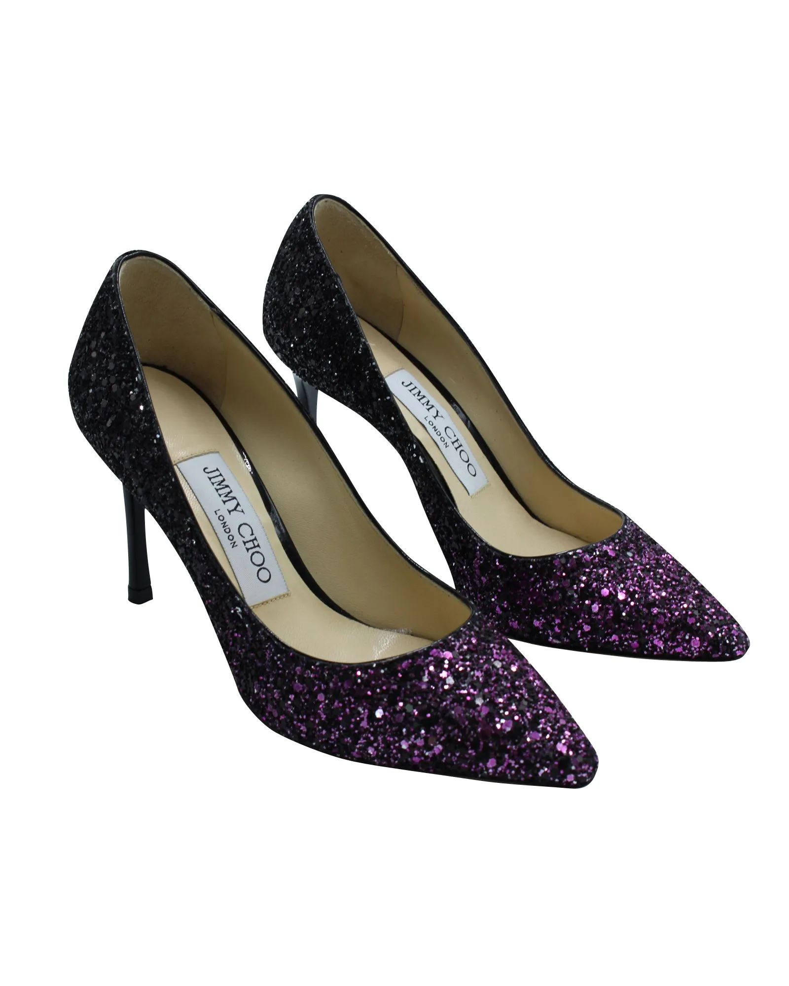 Jimmy Choo Romy 100 Pumps in Pink and Black Glitter