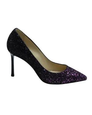 Jimmy Choo Romy 100 Pumps in Pink and Black Glitter