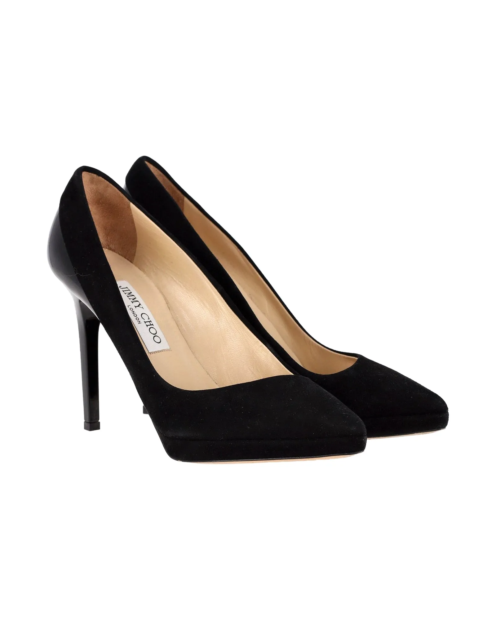 Jimmy Choo Rudy Platform Pumps in Black Suede and Patent Leather