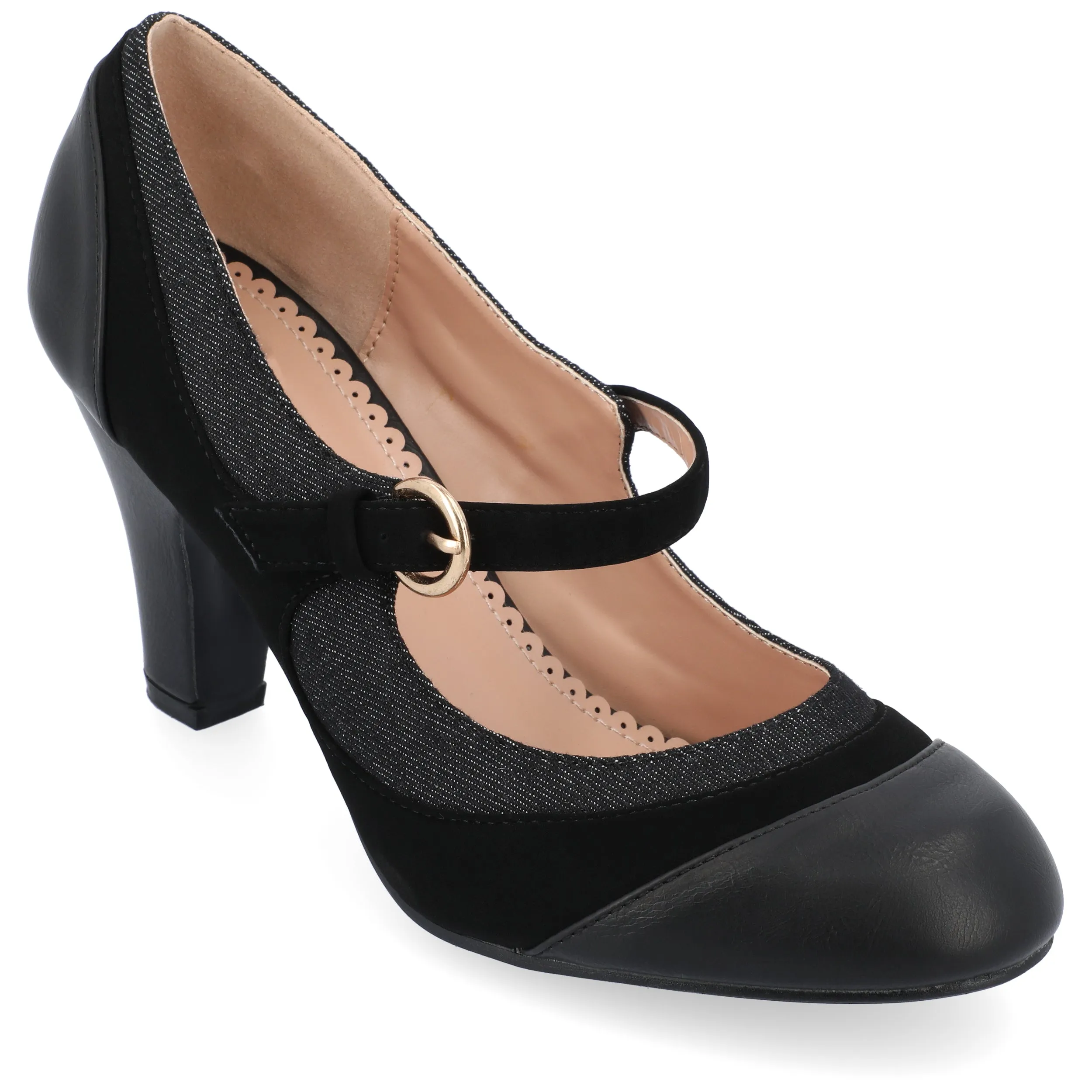 Journee Collection Womens Siri Medium and Wide Width Round Toe Block Heel Mary Jane Pumps