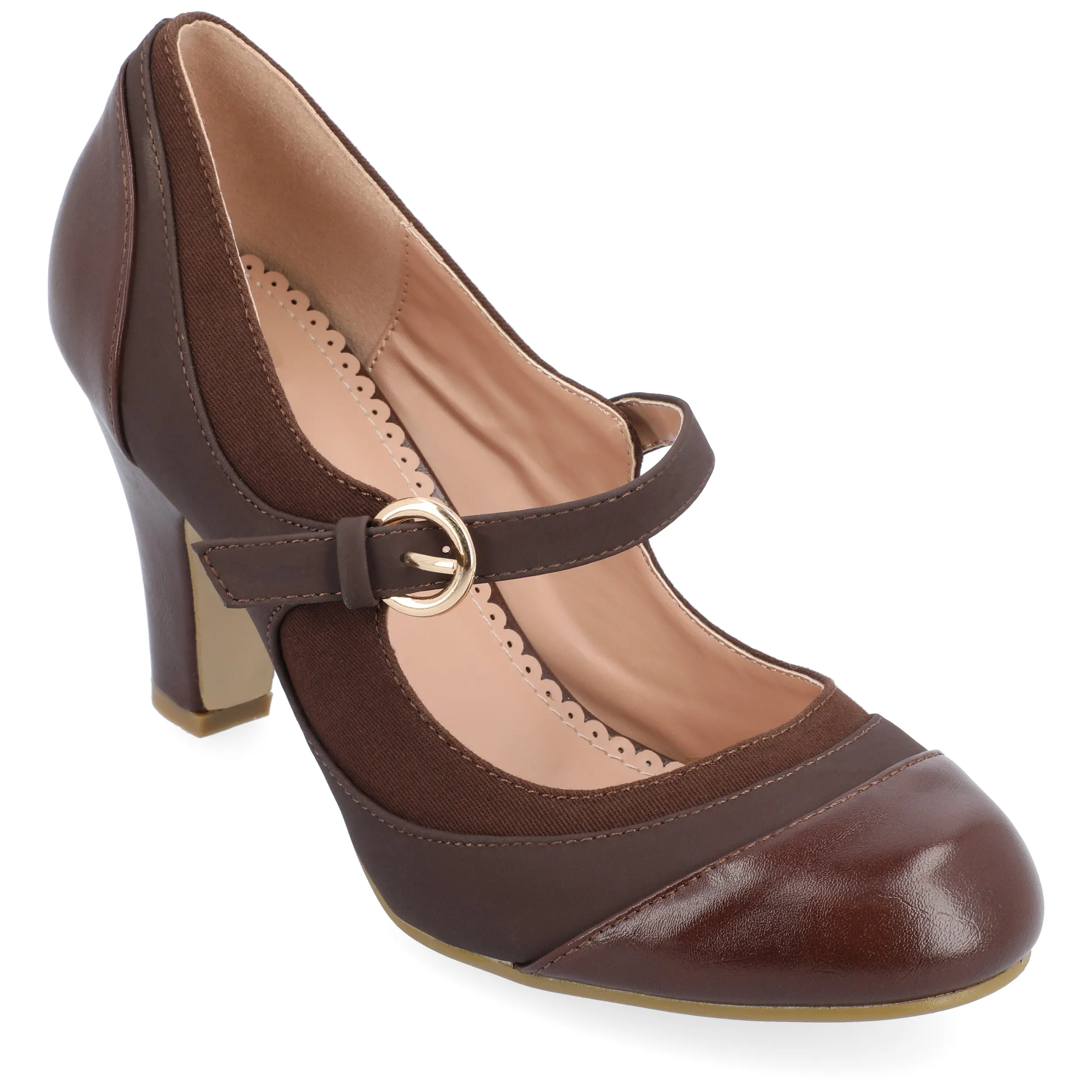 Journee Collection Womens Siri Medium and Wide Width Round Toe Block Heel Mary Jane Pumps