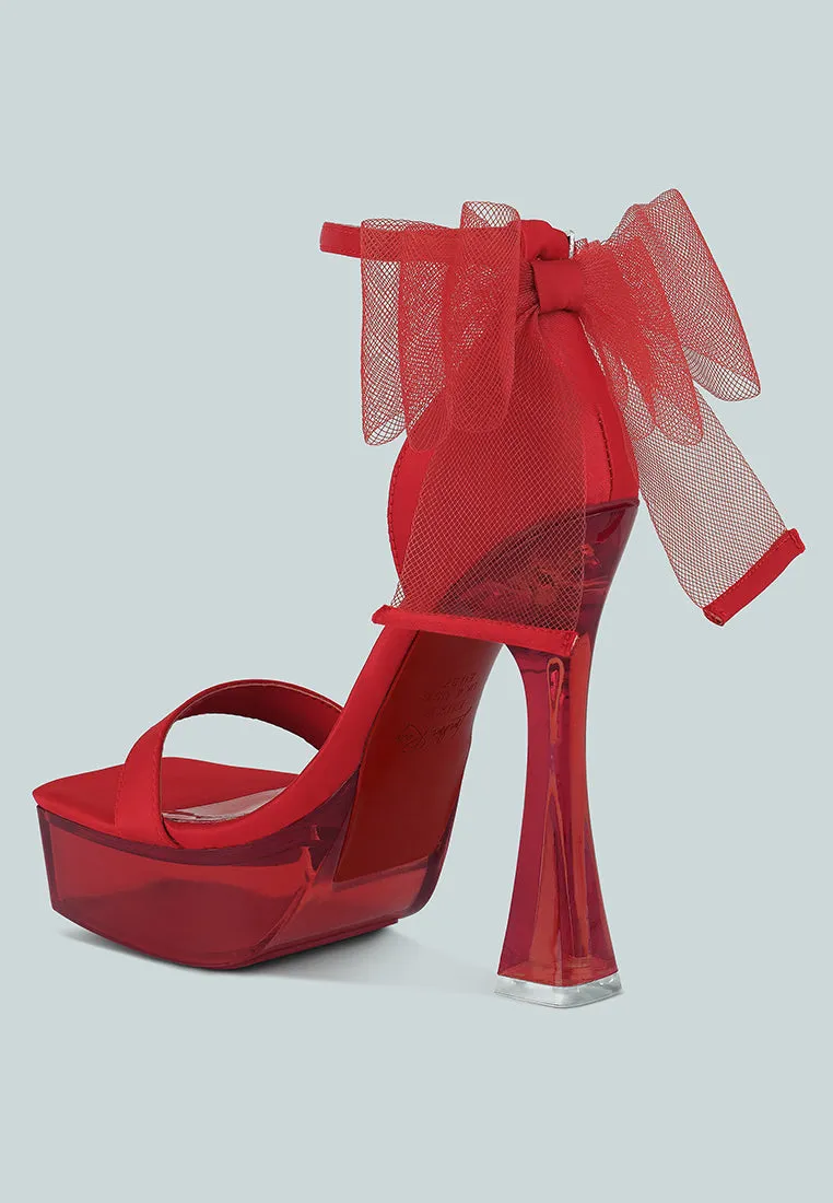 kiri satin clear high heeled bow sandals