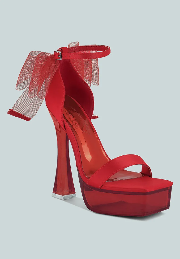kiri satin clear high heeled bow sandals