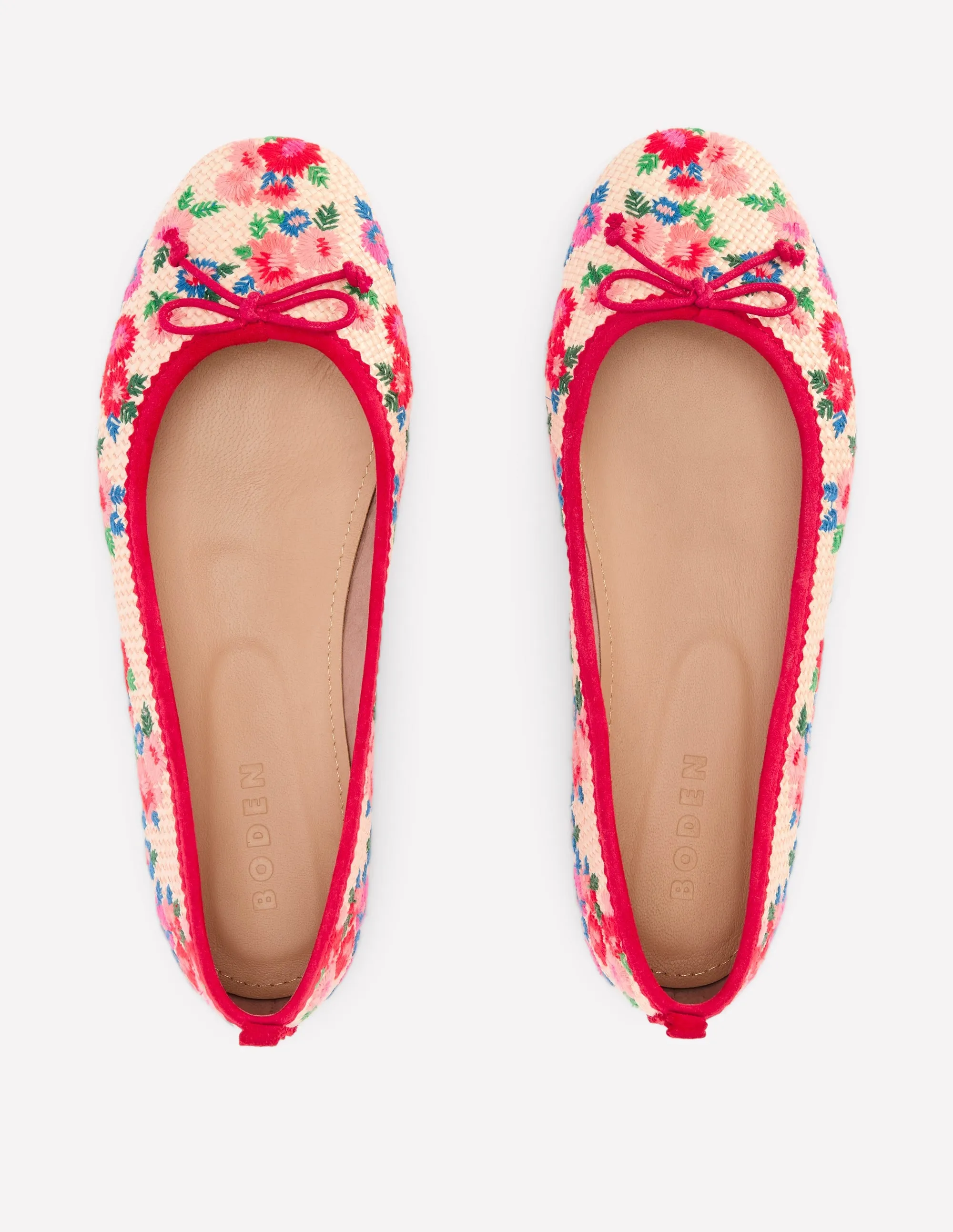 Kitty Flexi Sole Ballet Pumps-Embroidered Natural