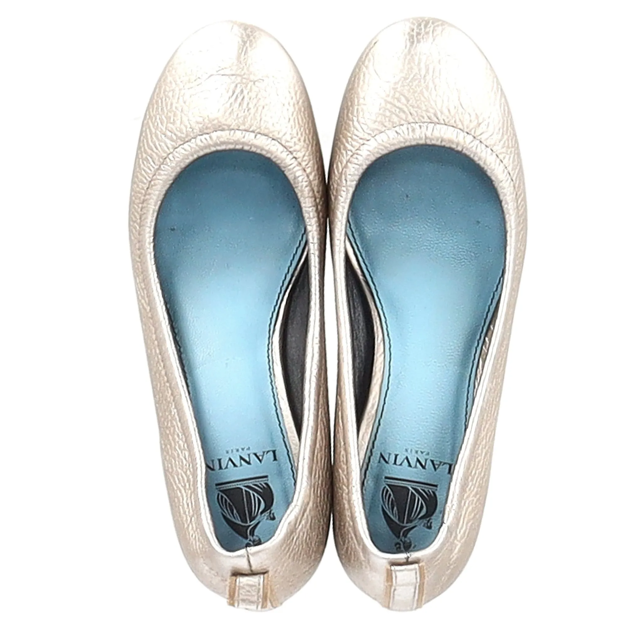 Lanvin Bellerine Cube Heel Metallic Pumps in Gold Leather