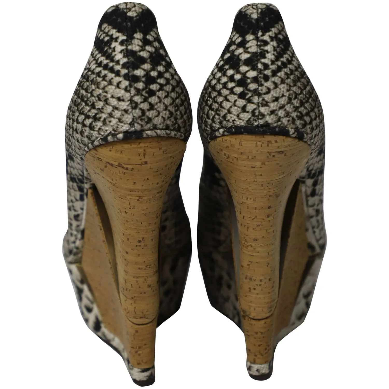 Lanvin Ribbon Strap Wood Wedge Peep-toe Sandals in Phyton Print Leather